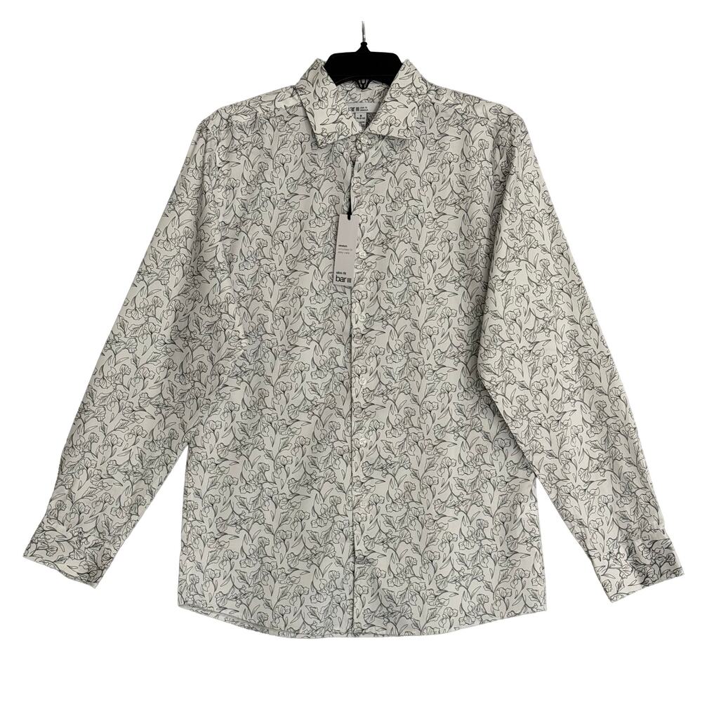 Bar III Dress Shirt Men's Medium 15-15 1/2 32/33 Slim Fit Untuck White Navy NEW
